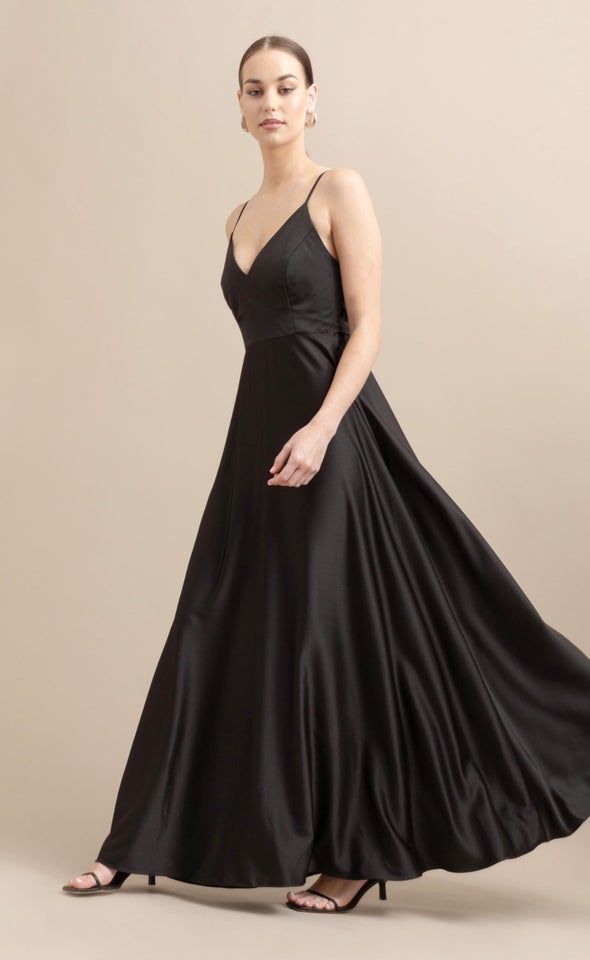 Satin Bow Tie Back Gown Black