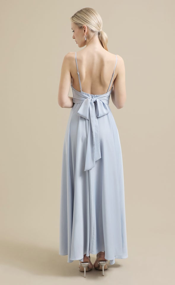 Satin Bow Tie Back Gown Ice Blue