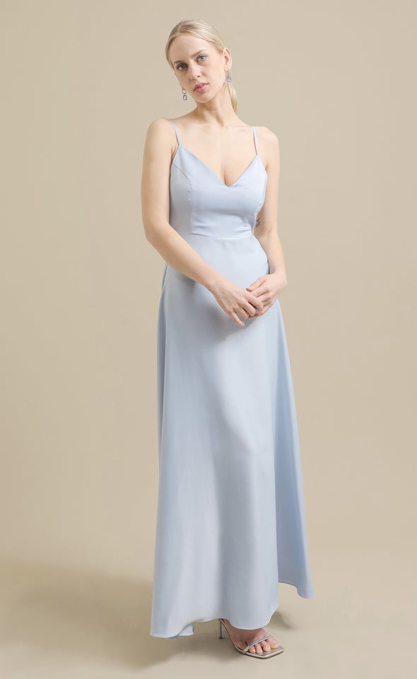 Satin Bow Tie Back Gown Ice Blue