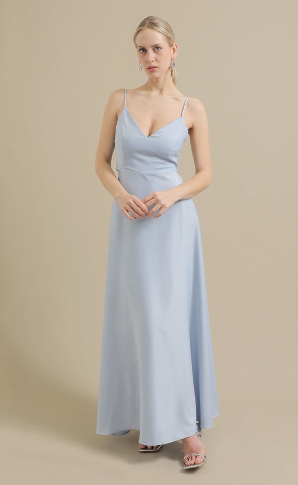 Satin Bow Tie Back Gown Ice Blue
