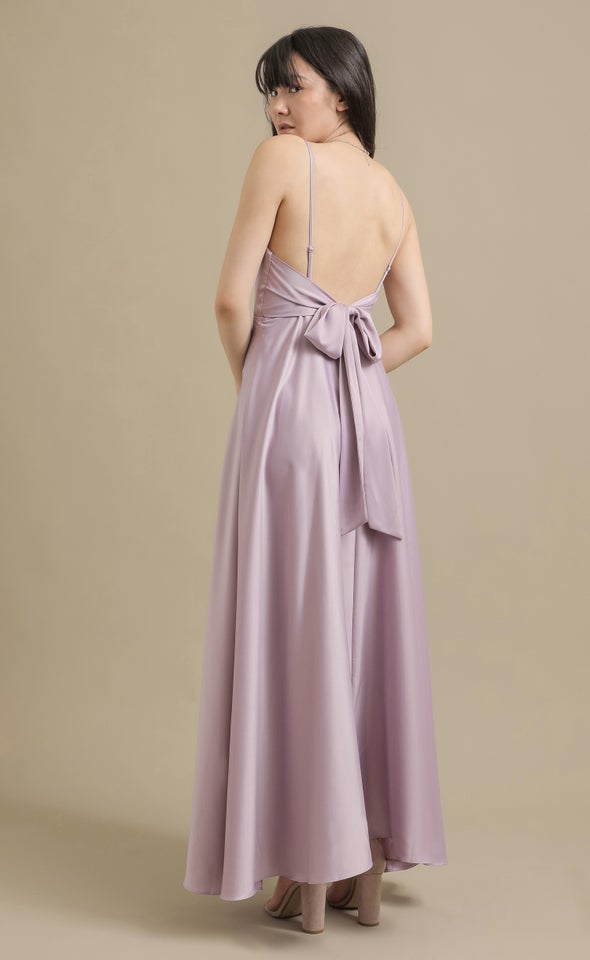 Satin Bow Tie Back Gown Lilac