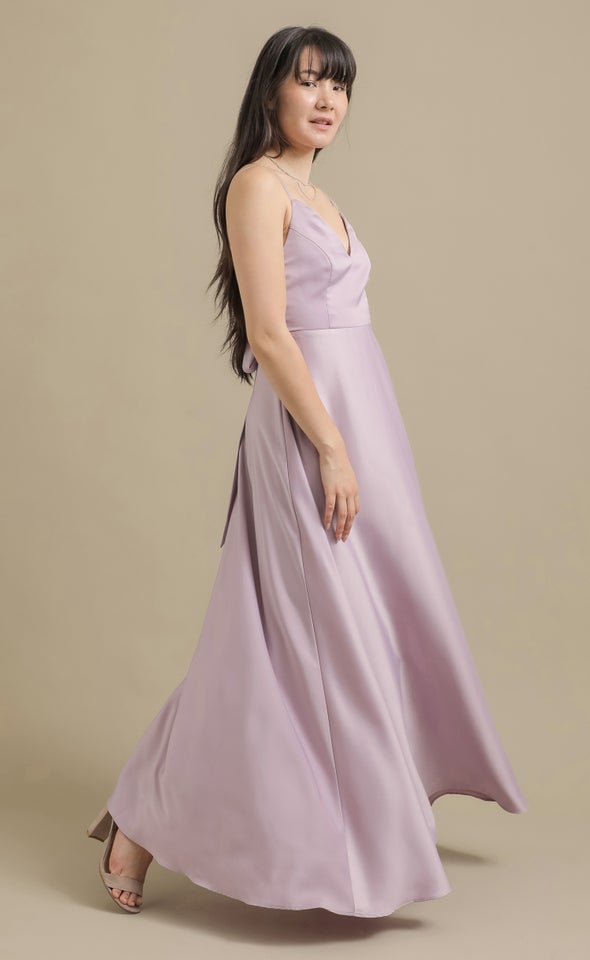 Satin Bow Tie Back Gown Lilac