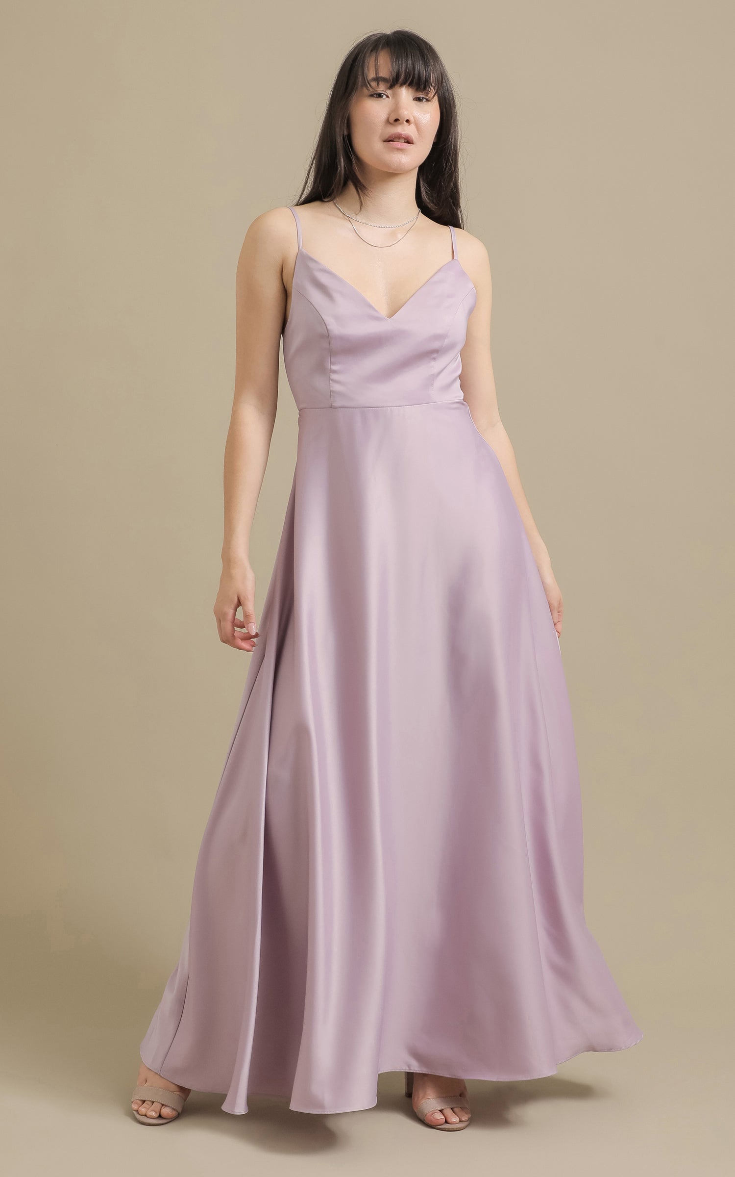 Shop our Satin Bow Tie Back Gown in Lilac | Pagani