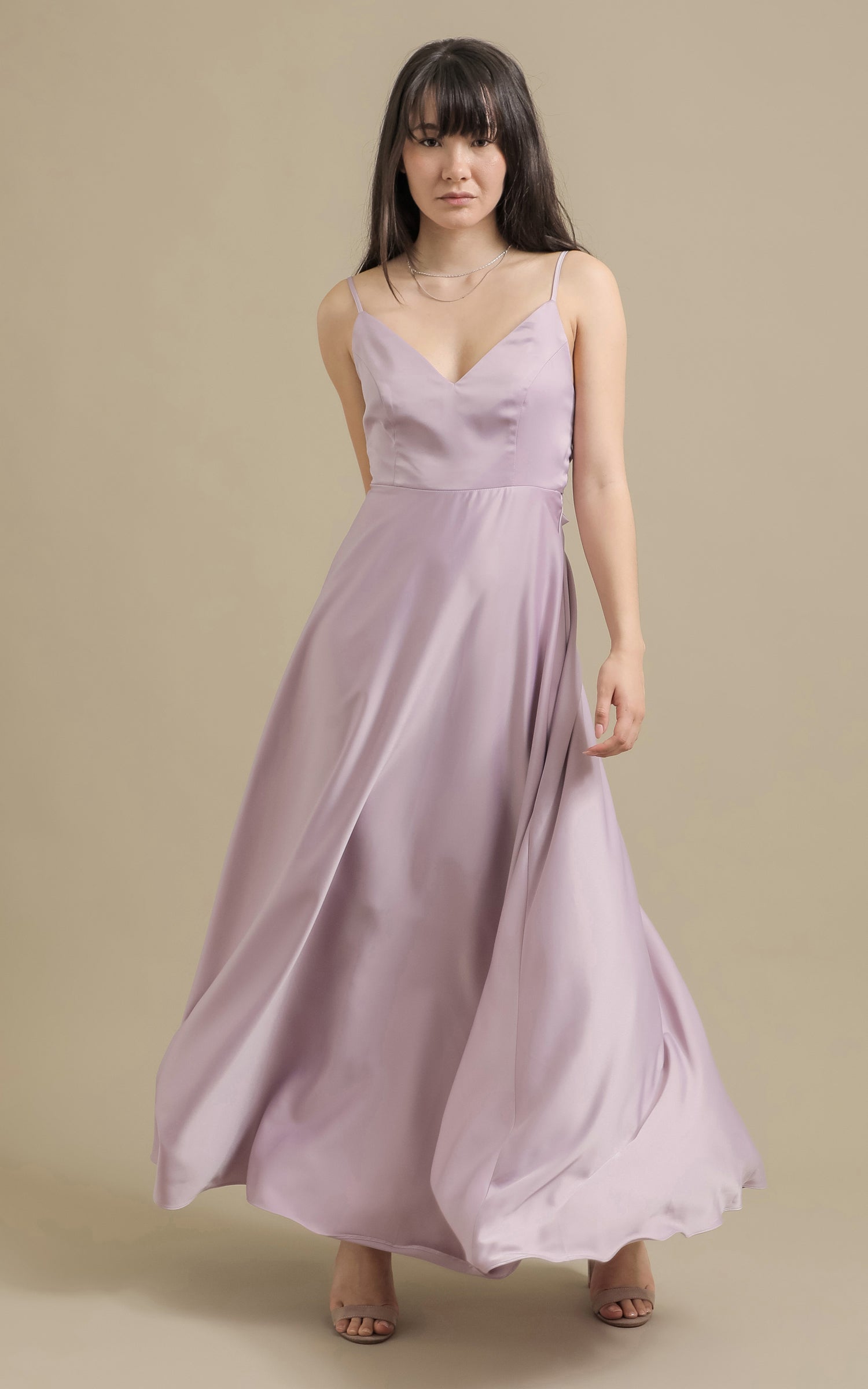 Shop our Satin Bow Tie Back Gown in Lilac | Pagani