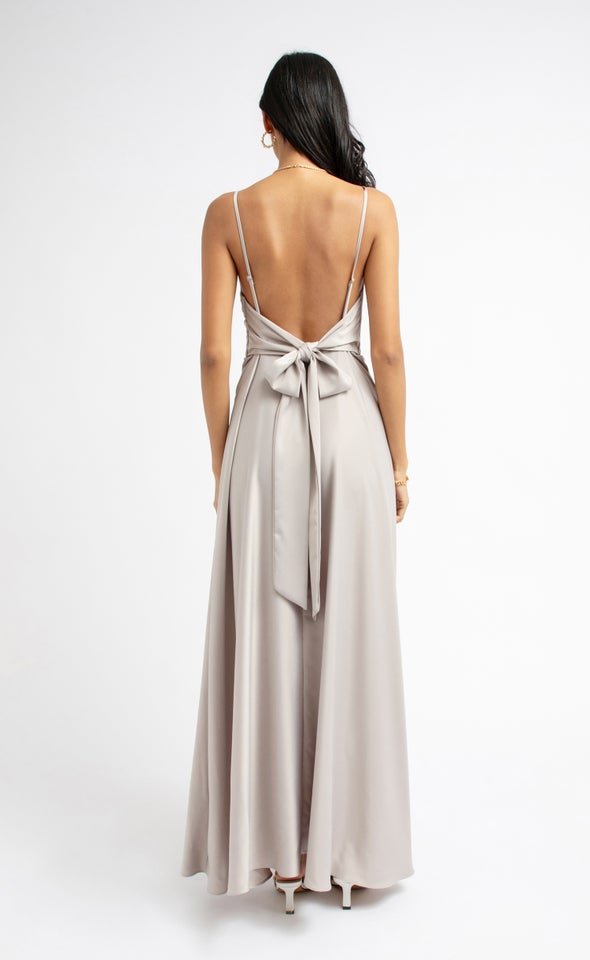 Satin Bow Tie Back Gown Oyster