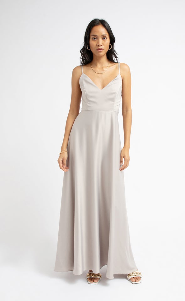 Satin Bow Tie Back Gown Oyster