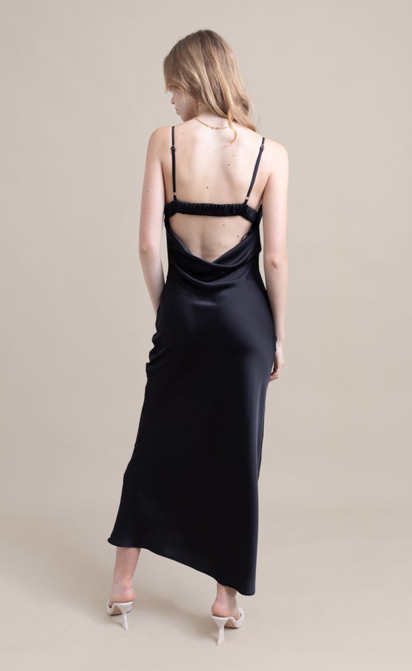 Satin Bralette Cowl Slip Gown Black