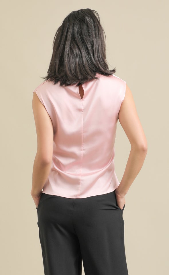 Satin Cowl Neck Top Blush