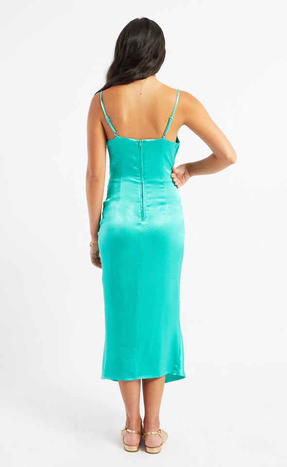 Satin Cowl Split Hem Dress Aquamarine