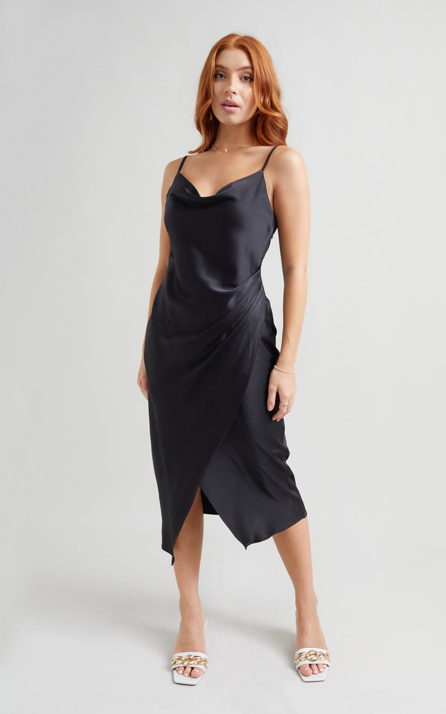 Satin Cowl Split Hem Dress Pagani