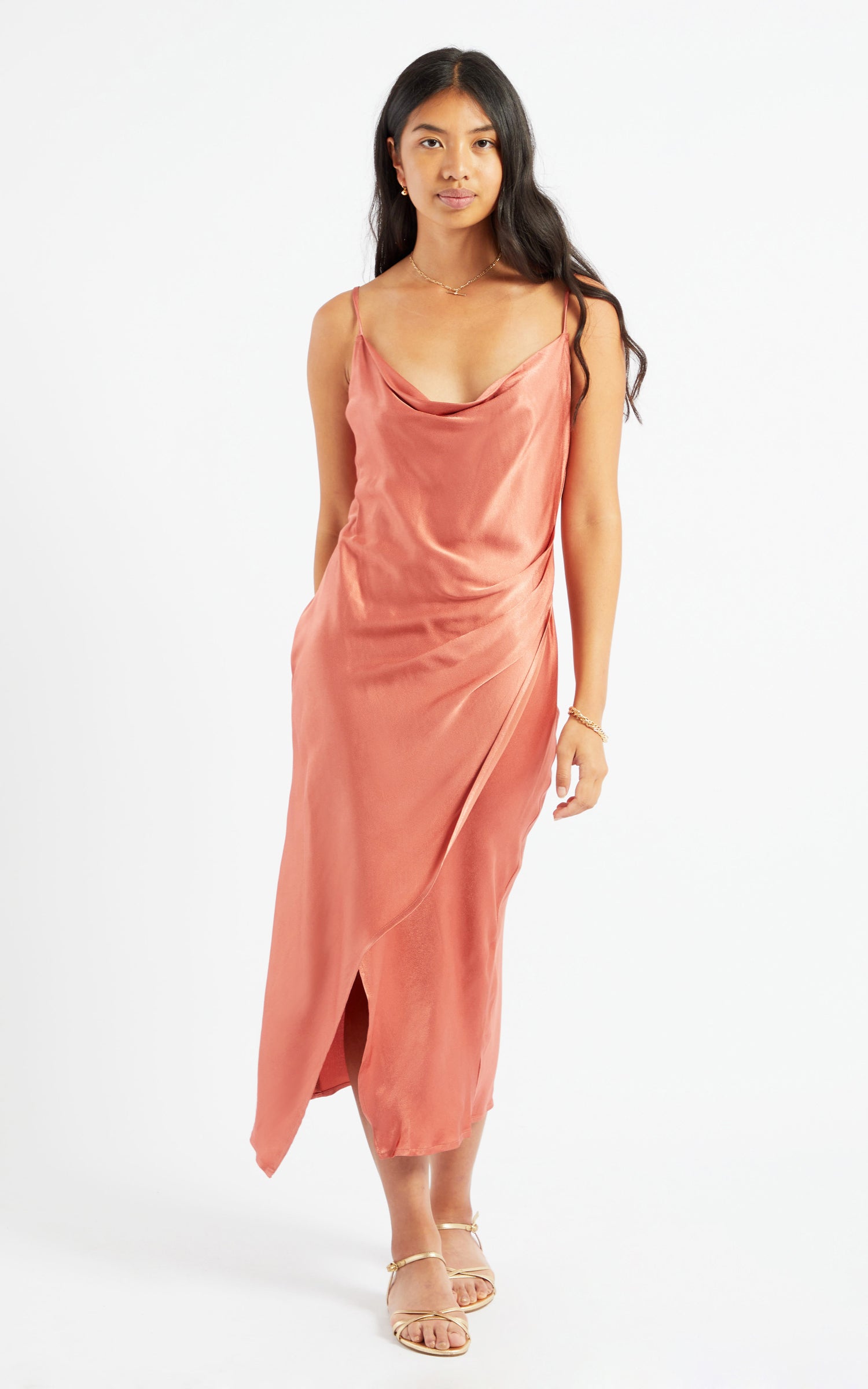 Satin Cowl Split Hem Dress | Pagani