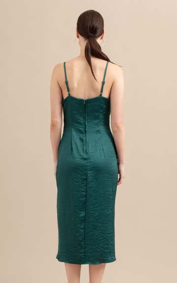 Shop our Satin Cowl Split Hem Dress in Forest green | Pagani
