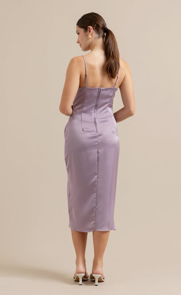 Satin Cowl Split Hem Dress Mauve