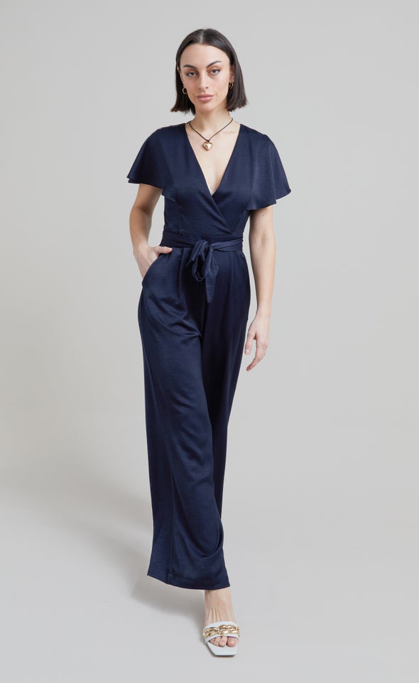 Satin Cross Front Jumpsuit Ink