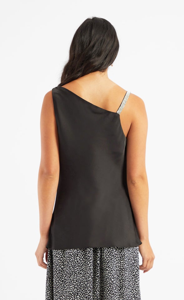 Satin Diamante Cowl Top Black