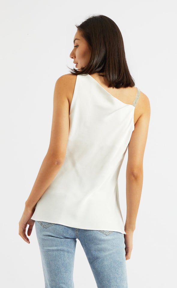 Satin Diamante Cowl Top Cream