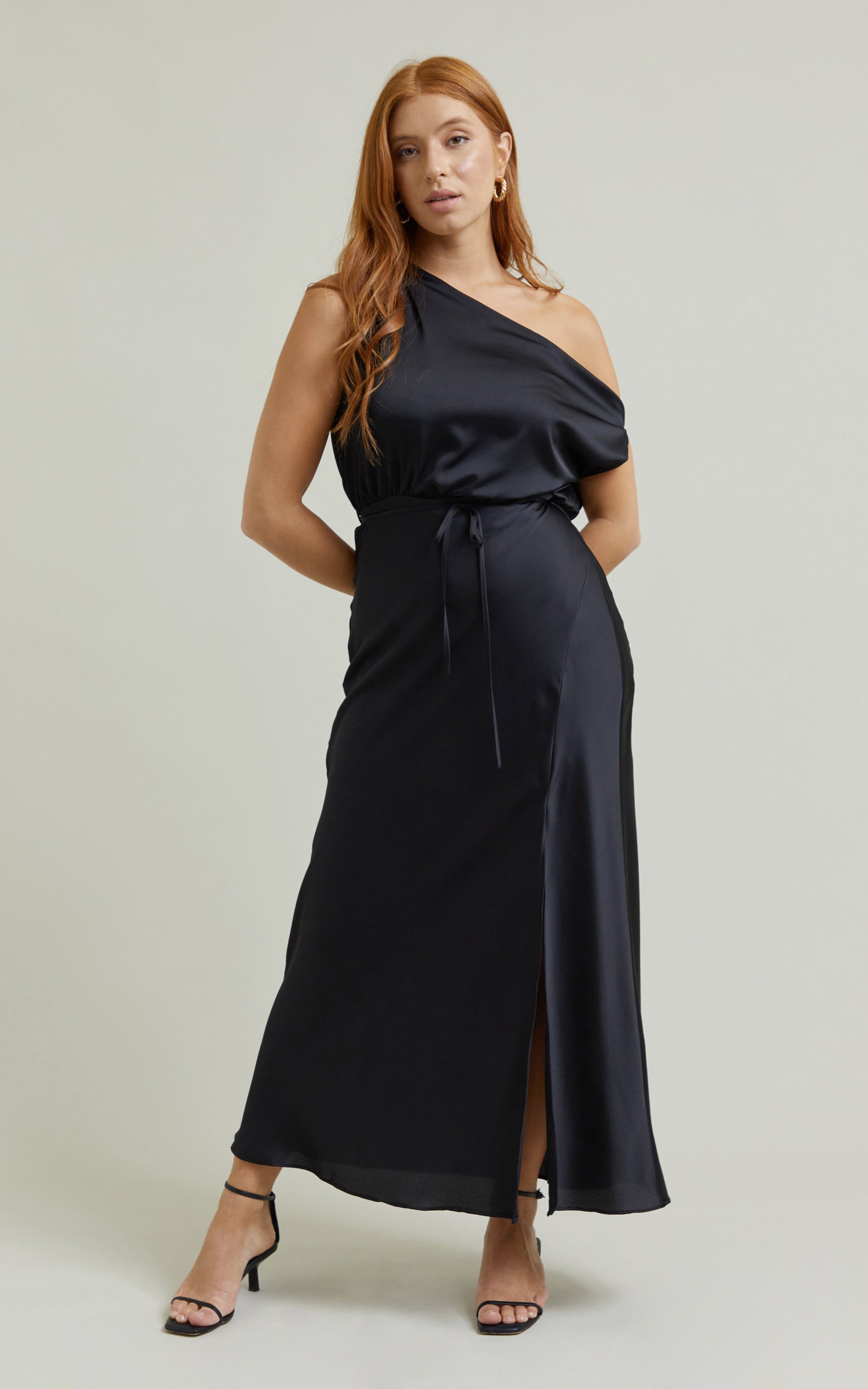 Satin Drape Shoulder Bias Gown Pagani