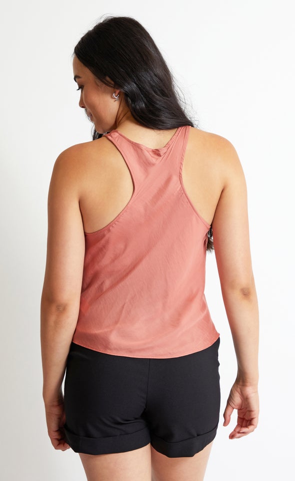 Satin Drawstring Halter Top Salmon