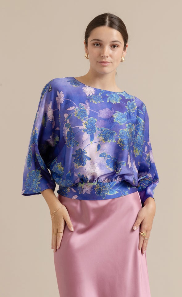 Satin Floral Batwing Top Pagani