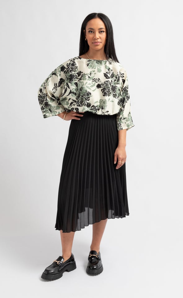 Satin Floral Batwing Top Cream/floral