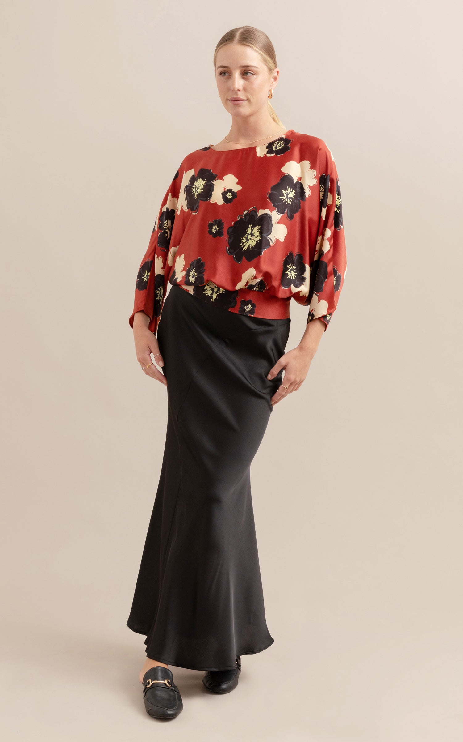 Satin Floral Batwing Top Pagani