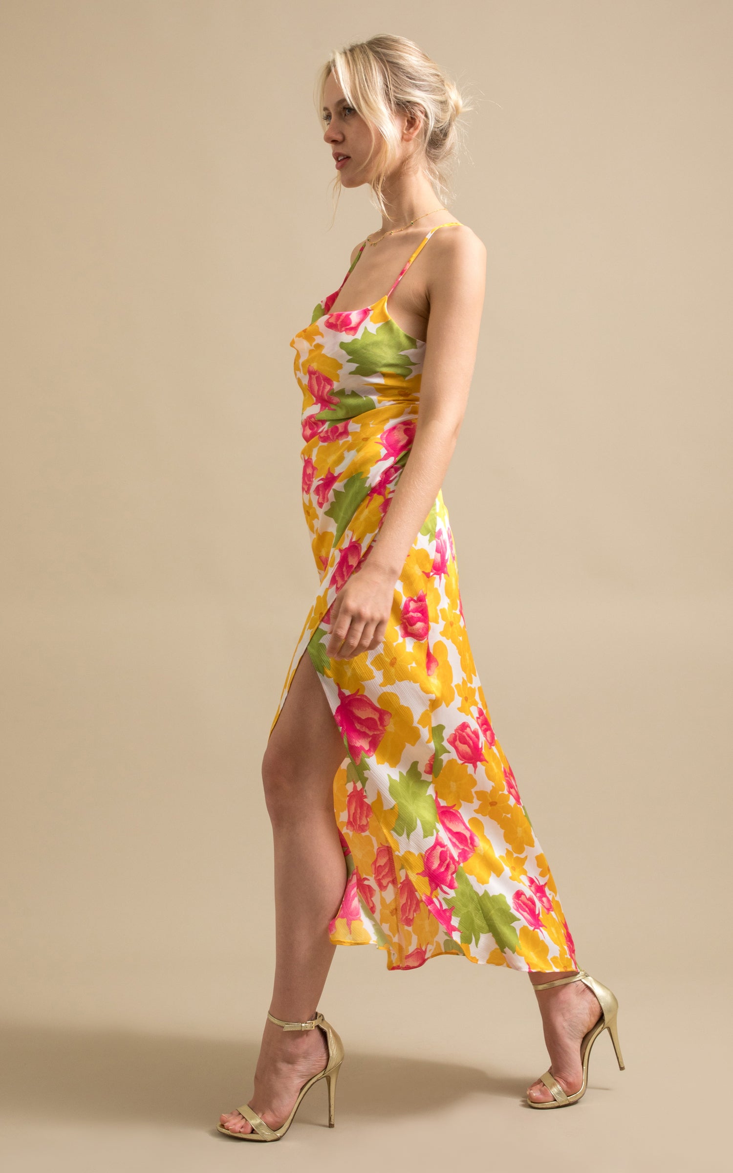 Satin floral gown cheap