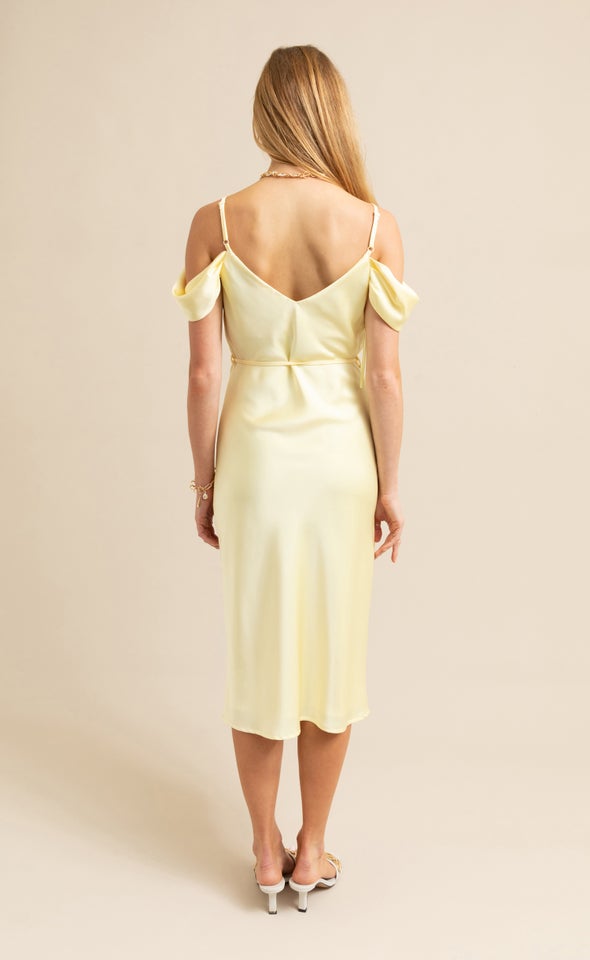 Satin Flutter Bias Slip Dress Lemon