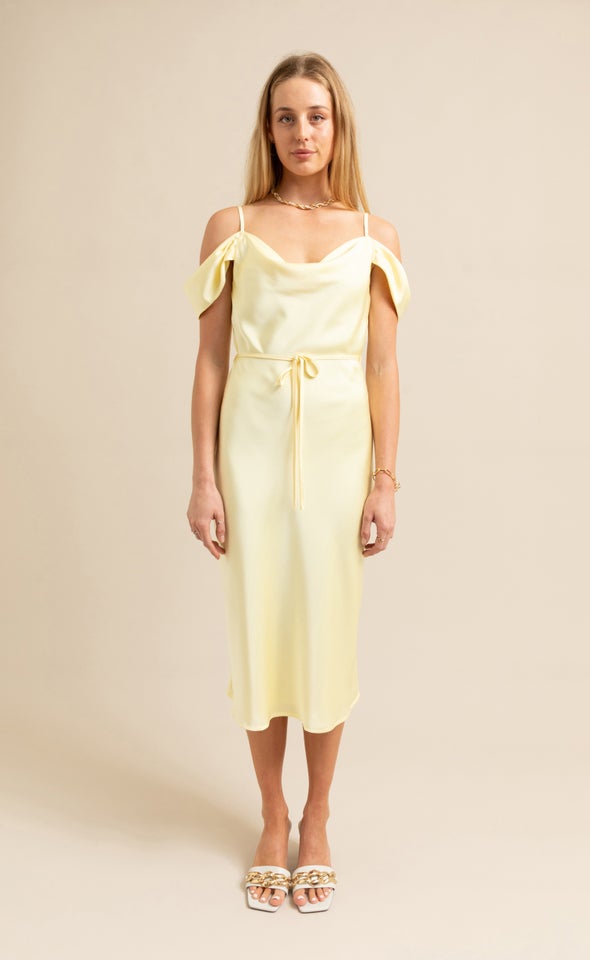 Satin Flutter Bias Slip Dress Lemon