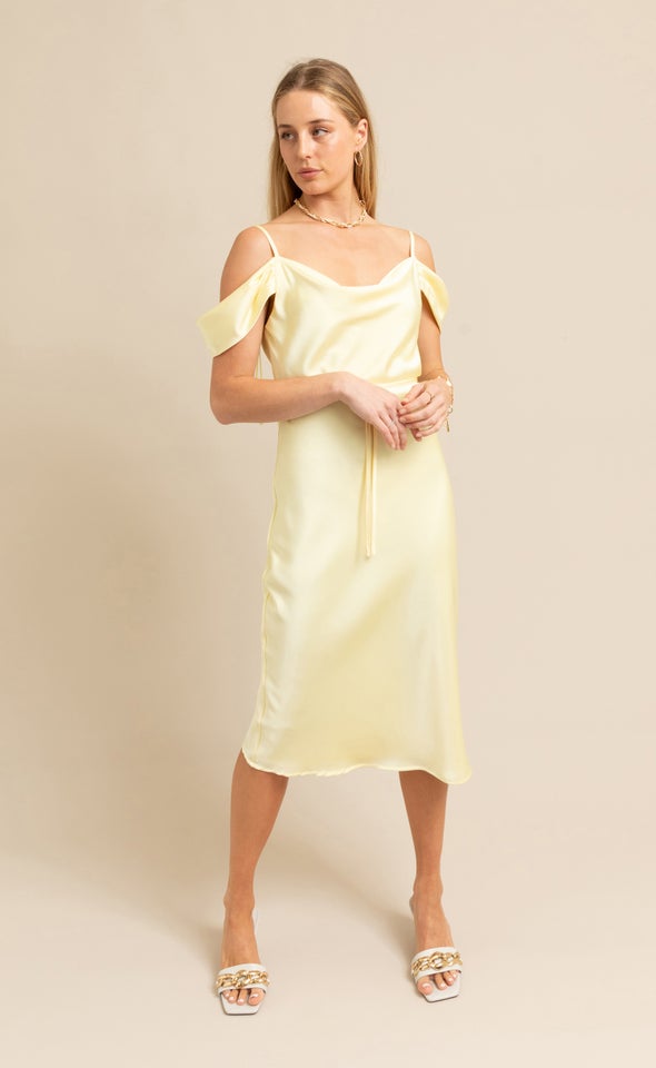 Satin Flutter Bias Slip Dress Lemon