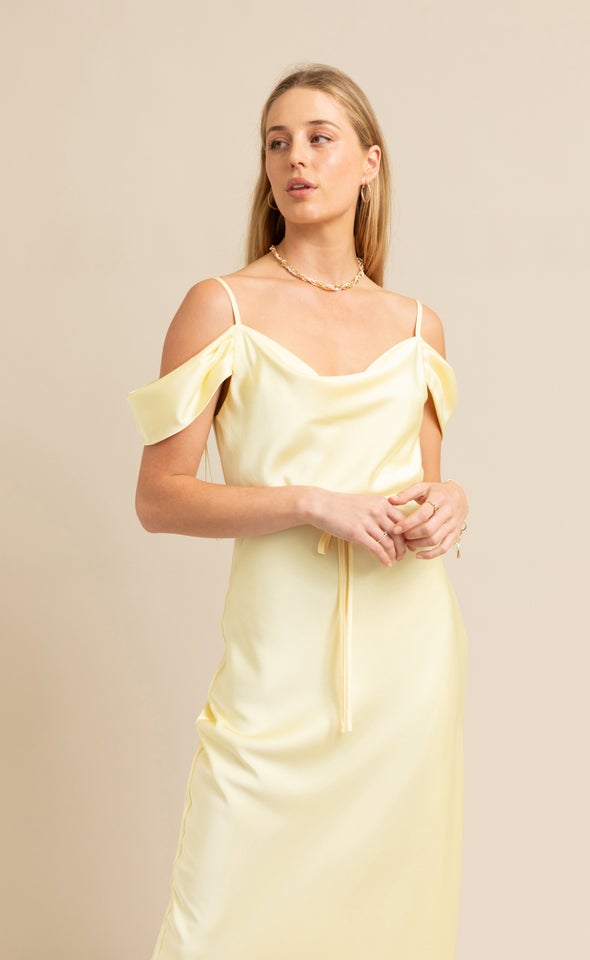 Satin Flutter Bias Slip Dress Lemon