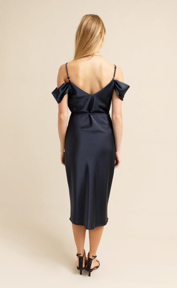 Satin Flutter Bias Slip Dress Midnight