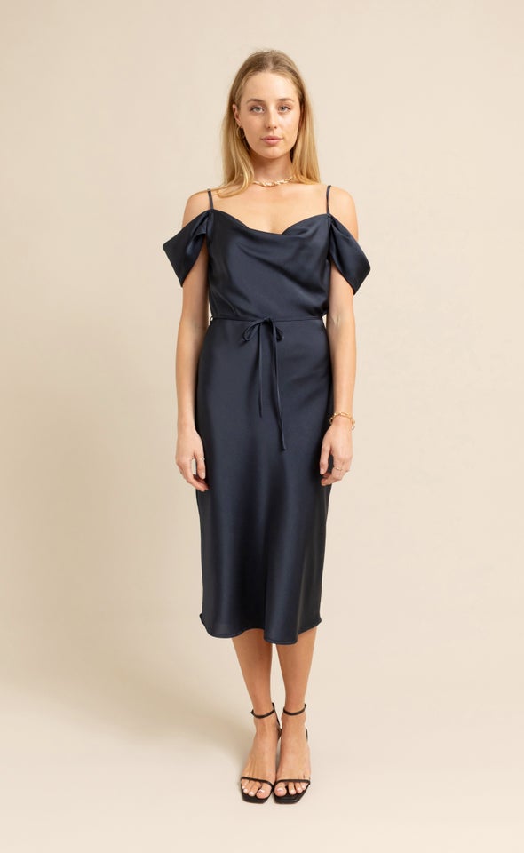 Satin Flutter Bias Slip Dress Midnight