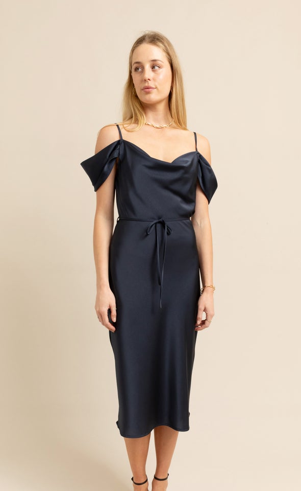 Satin Flutter Bias Slip Dress Midnight