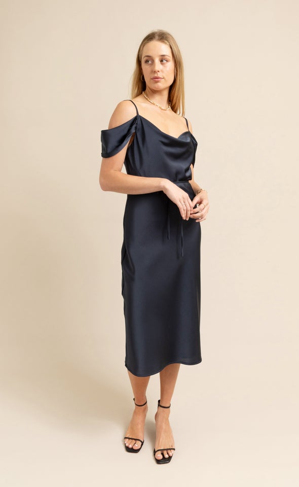 Satin Flutter Bias Slip Dress Midnight
