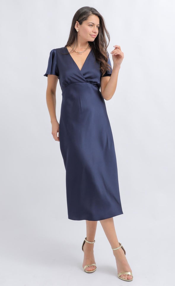 Satin Flutter Sleeve Midi Dress