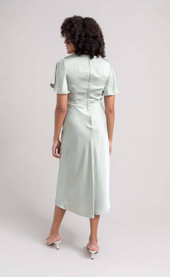 Satin Flutter Sleeve Slip Dress Light Sage