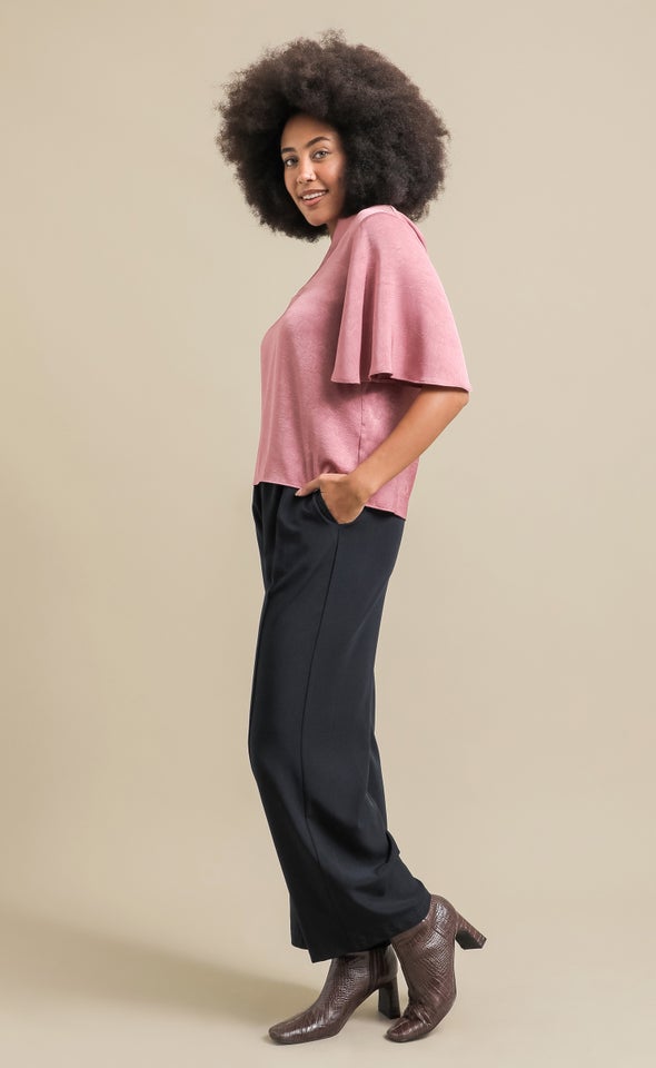 Satin Flutter Sleeve V Neck Top Dusky