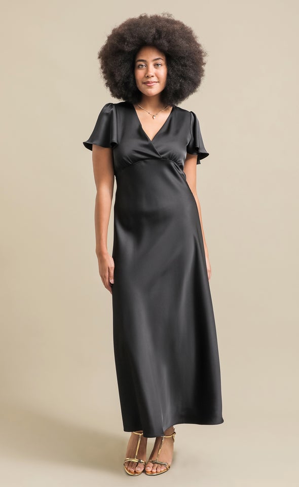 Satin Flutter Slv Gown