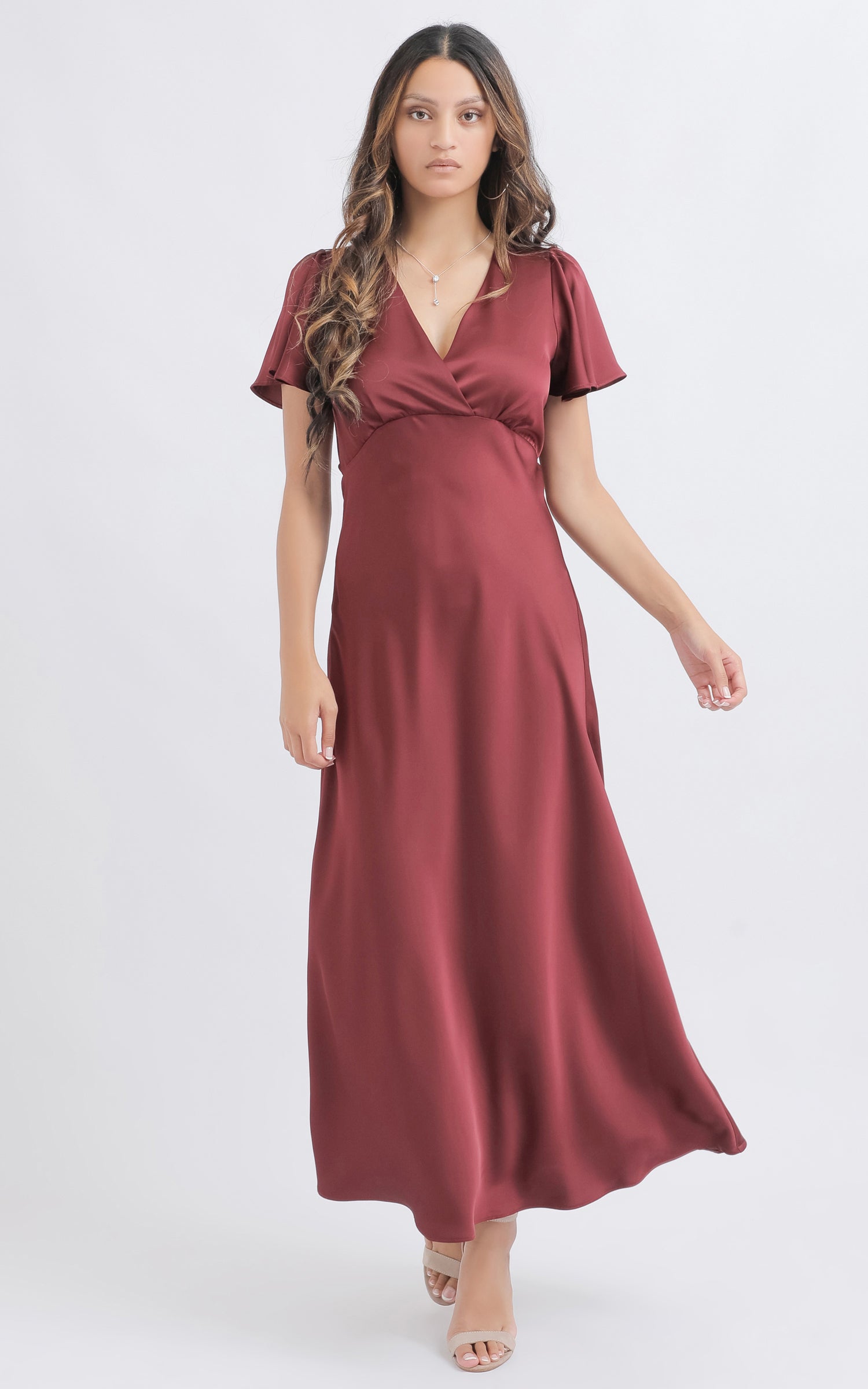 satin bias ruffle maxi dress Nahanee Lilac Satin Ruffle Maxi Dress