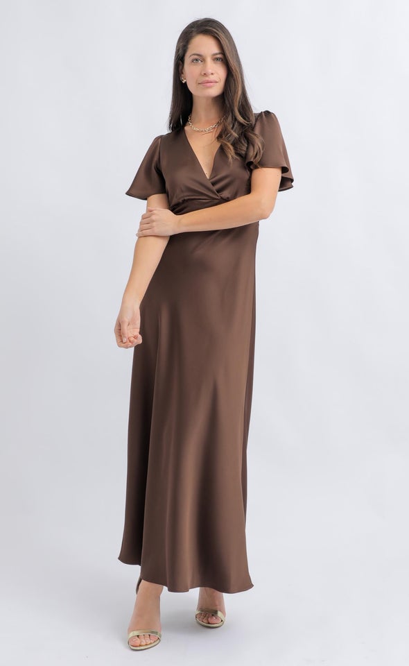 Satin Flutter Slv Gown