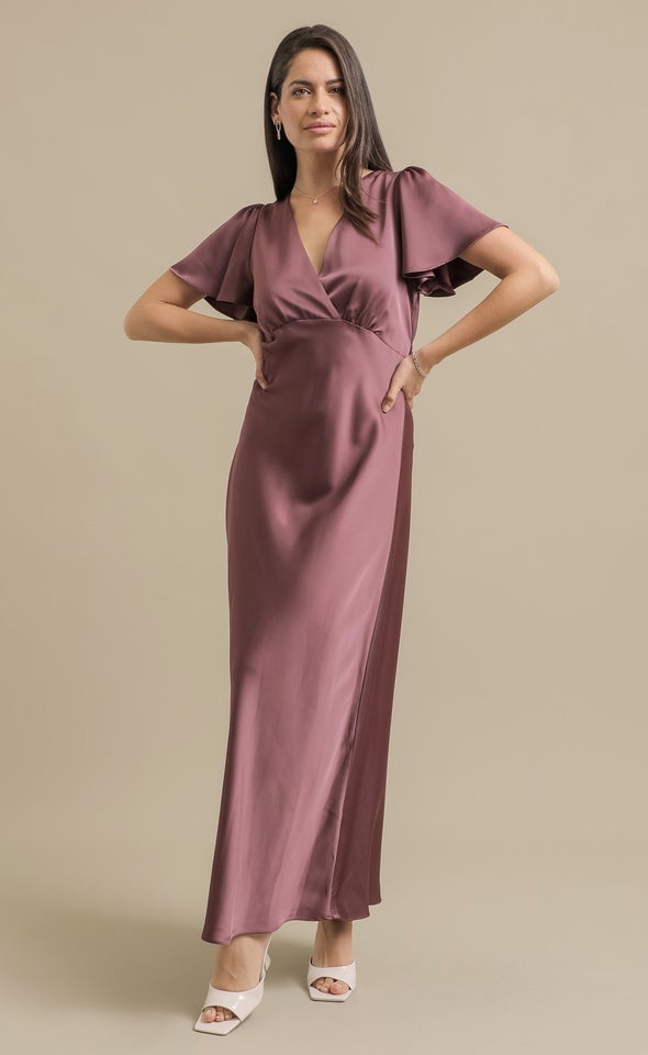 Satin Flutter Slv Gown
