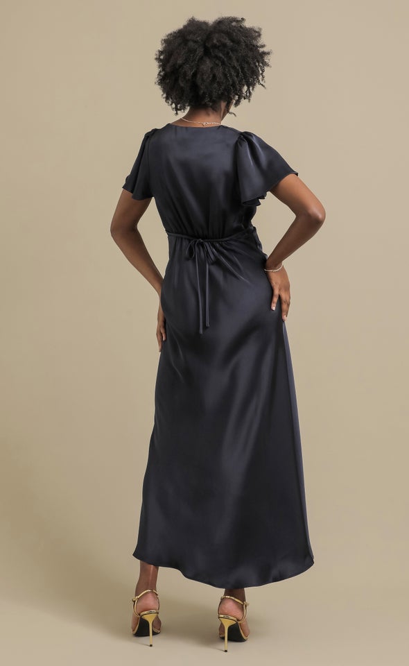 Satin Flutter Slv Gown Ink
