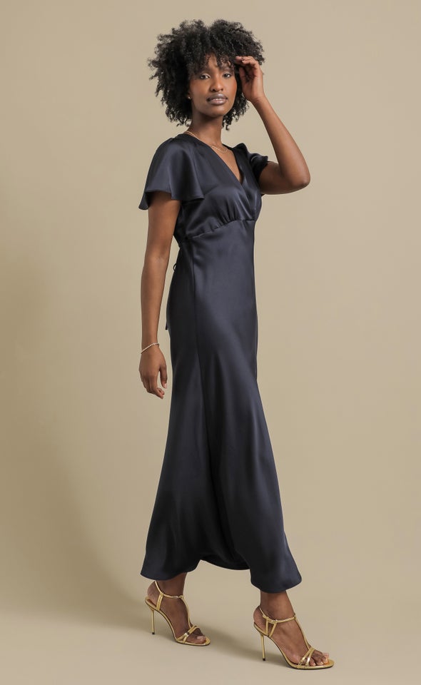 Satin Flutter Slv Gown Ink