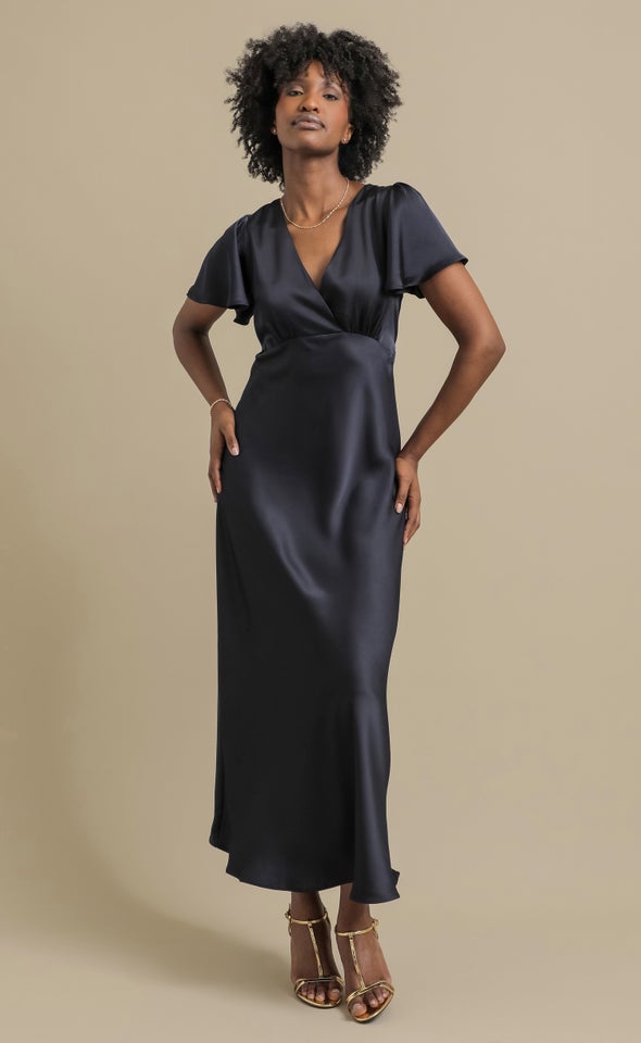Satin Flutter Slv Gown Ink