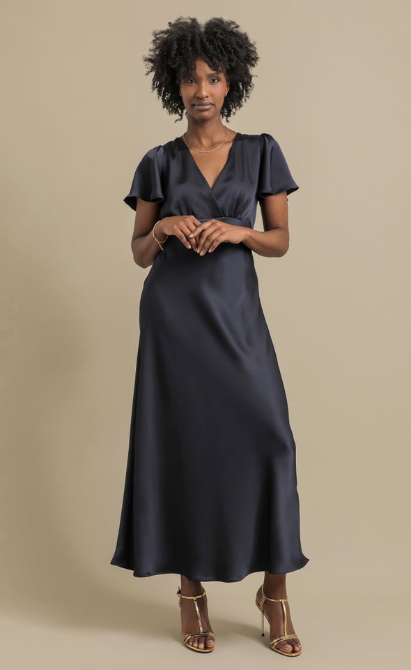 Satin Flutter Slv Gown Ink