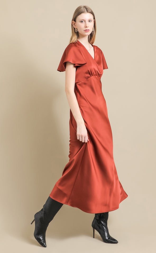 Satin Flutter Slv Gown