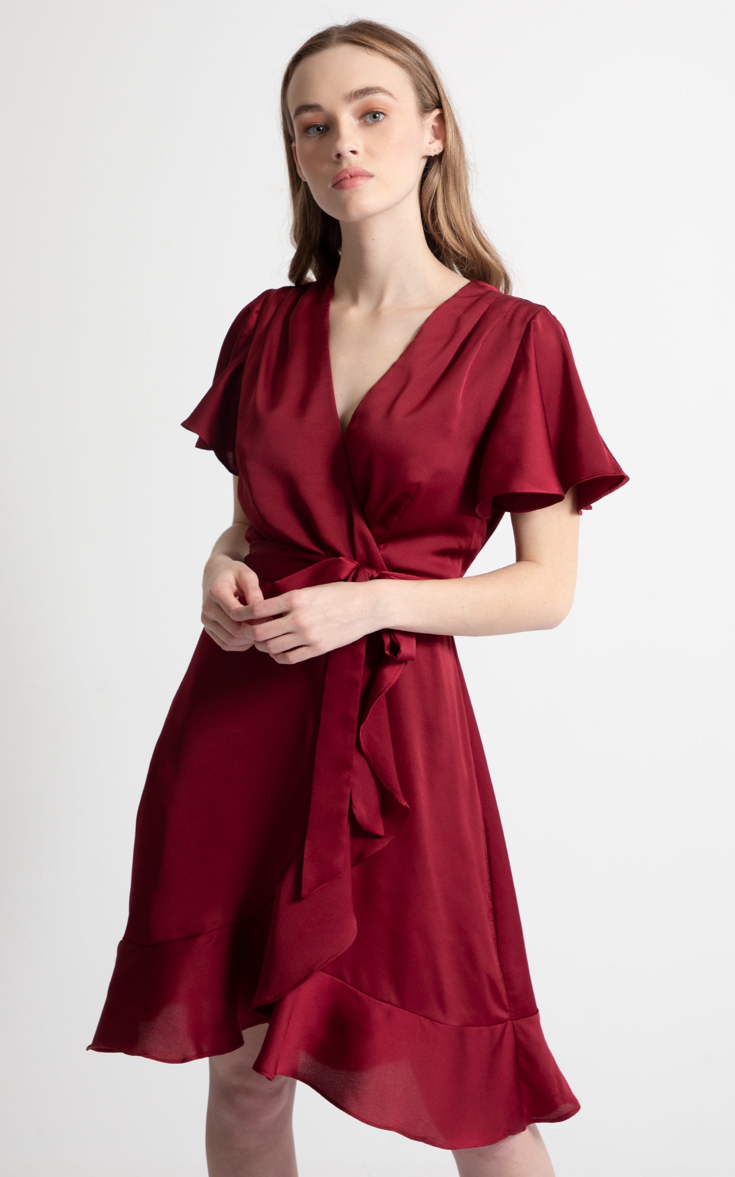 Satin Flutter Wrap Dress | Pagani