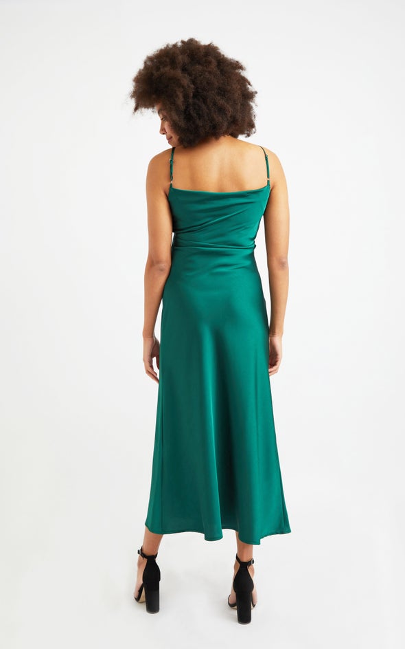 Satin Front Split Bias Gown Forest Green