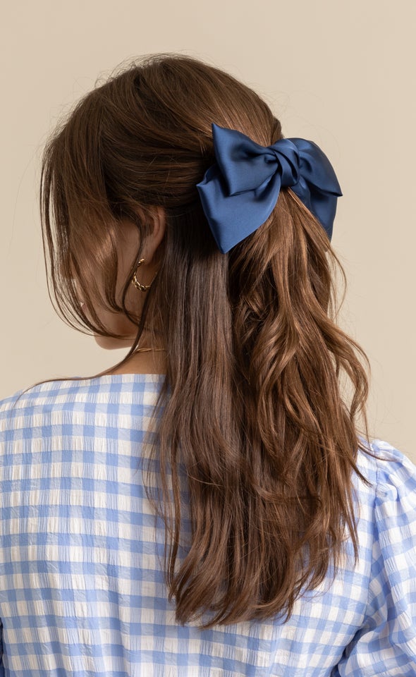 Satin Hair Bow Navy