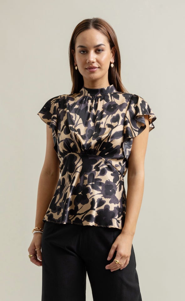 Satin High Neck Flutter Top | Pagani